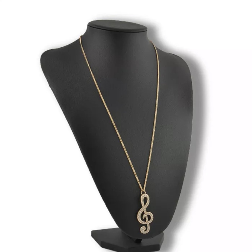 Gold crystal music note rhythm long chain necklace - Picture 7 of 7